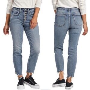 Silver Jeans Beau Mid Rise Slim Leg Jeans Distressed Legacy Wash 24 Button Fly